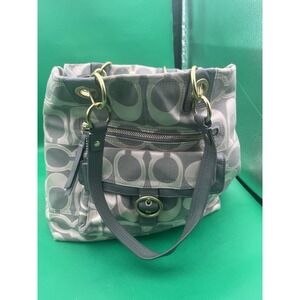 COACH Gray & Tan Hand Bag Purse Vinyl w/ Leather‎ Trim